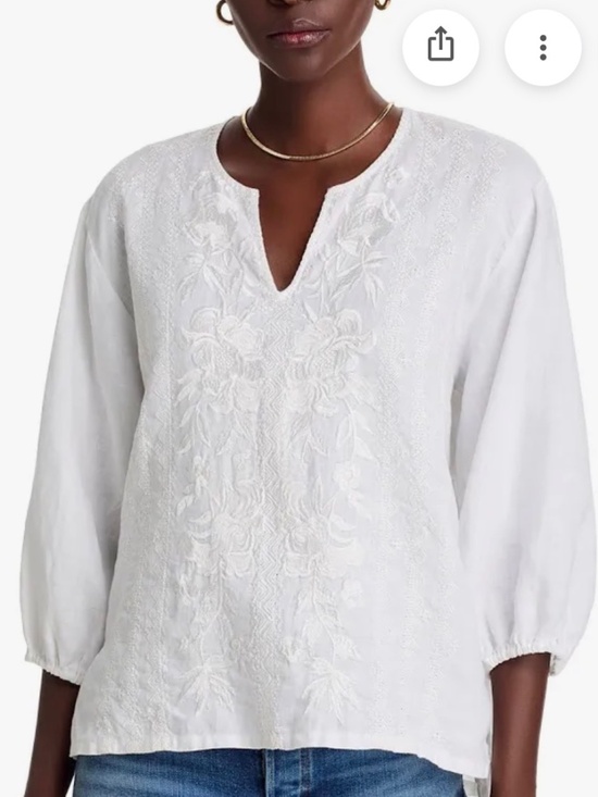Johnny Was Tops - Johnny Was Camille embroidered linen split neck blouse